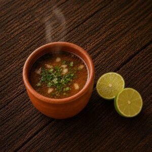Un vaso de barro con consome calientito